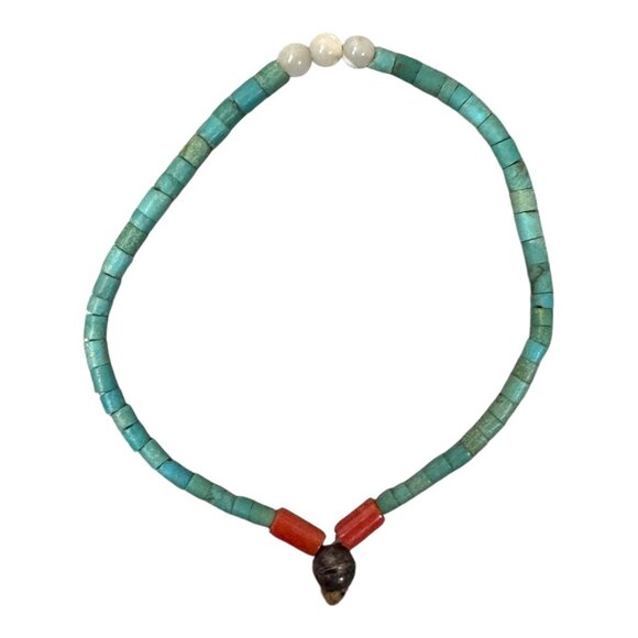 Turquoise Heishi Tube Bead Stretch Bracelet Handmade Southwest Artisan Design - Picture 1 of 6